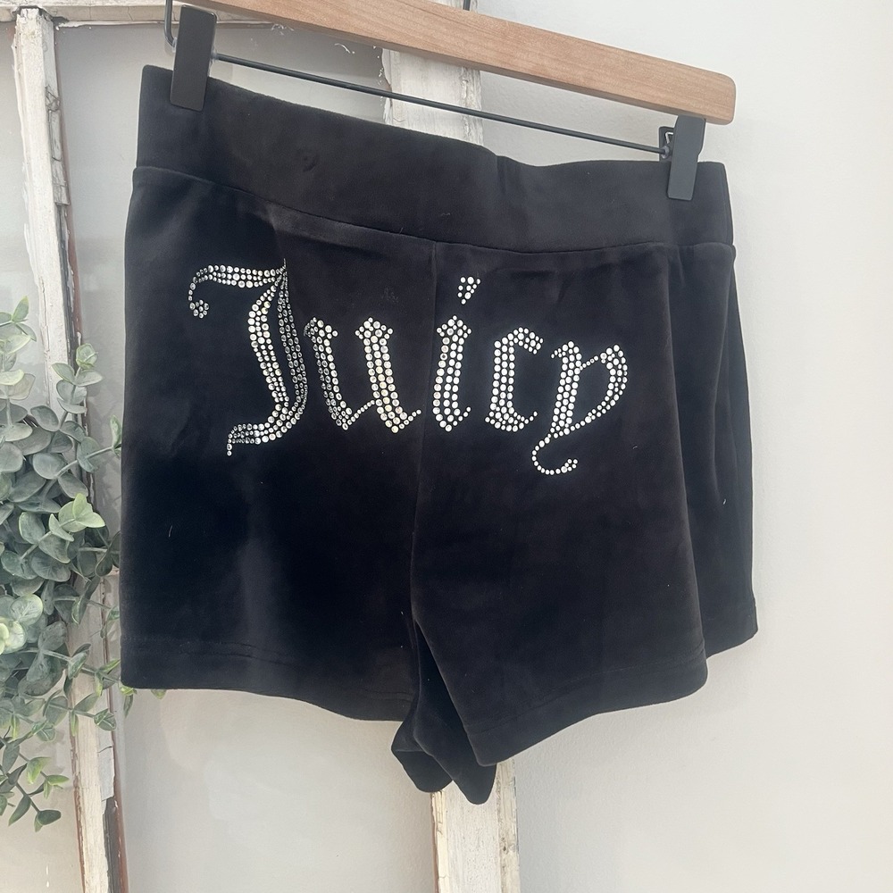NWT Juicy Couture Black Velour Rhinestone Logo Shorts Women's  M Y2K Loungewear